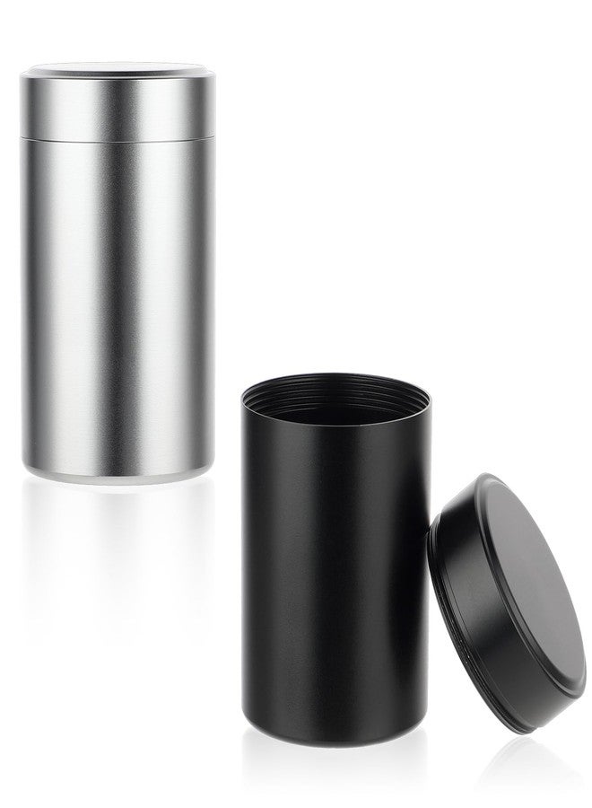 COMNICO 2pcs Portable Metal Pill Organizer, Round Daily Pill Box Holder Pocket Small Pill Case Medicine Organizer Vitamin Bottle Containers for Traveling Outdoor Fish Oils Supplements (Black+Silver) - Image 1